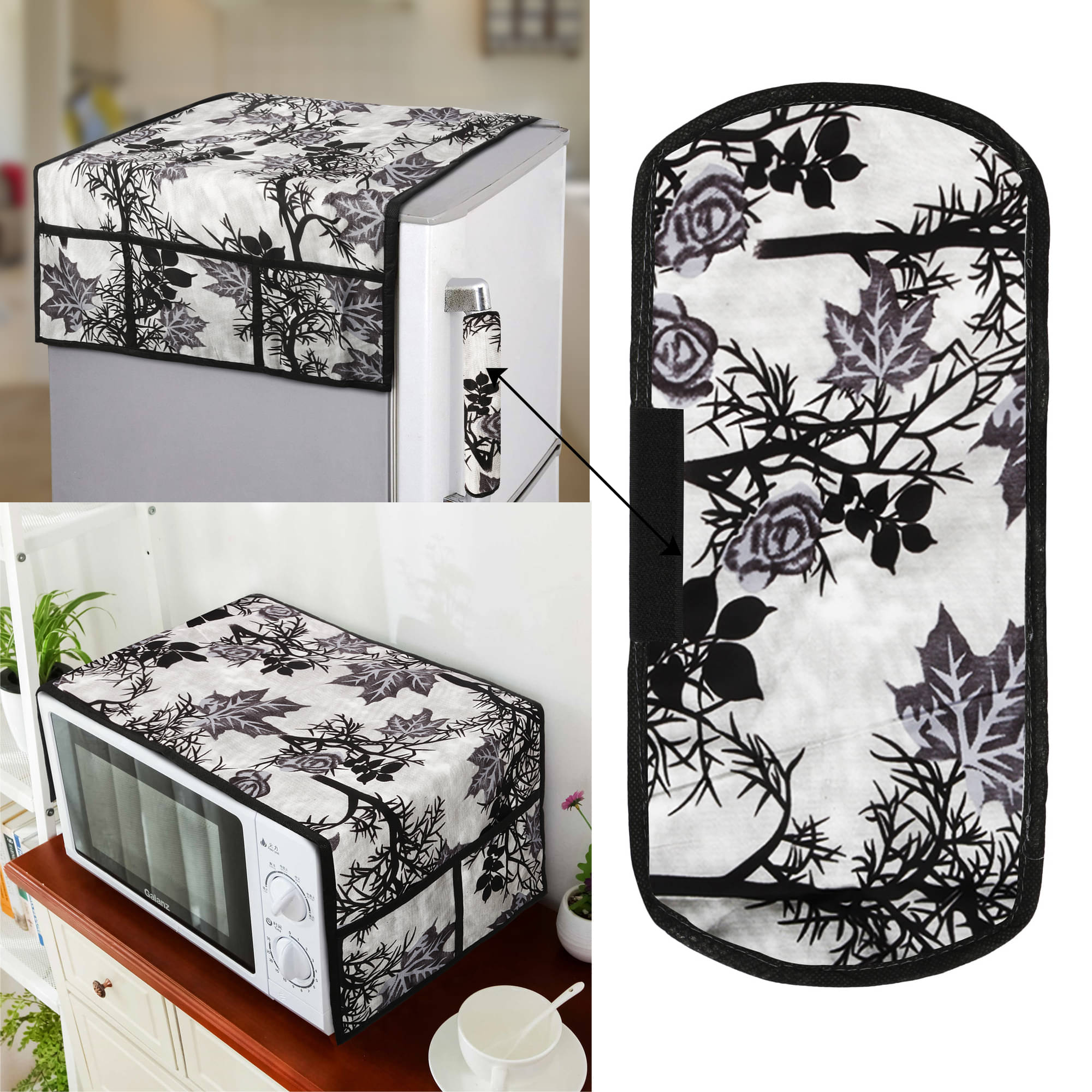 E-Retailer Set of 3 Polyester Black Fridge Top Cover E-Retailer Set of 3 Polyester Black Fridge Top Cover
