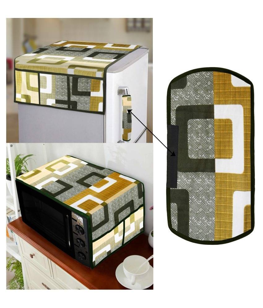    			E-Retailer Set of 3 Polyester Green Fridge Top Cover
