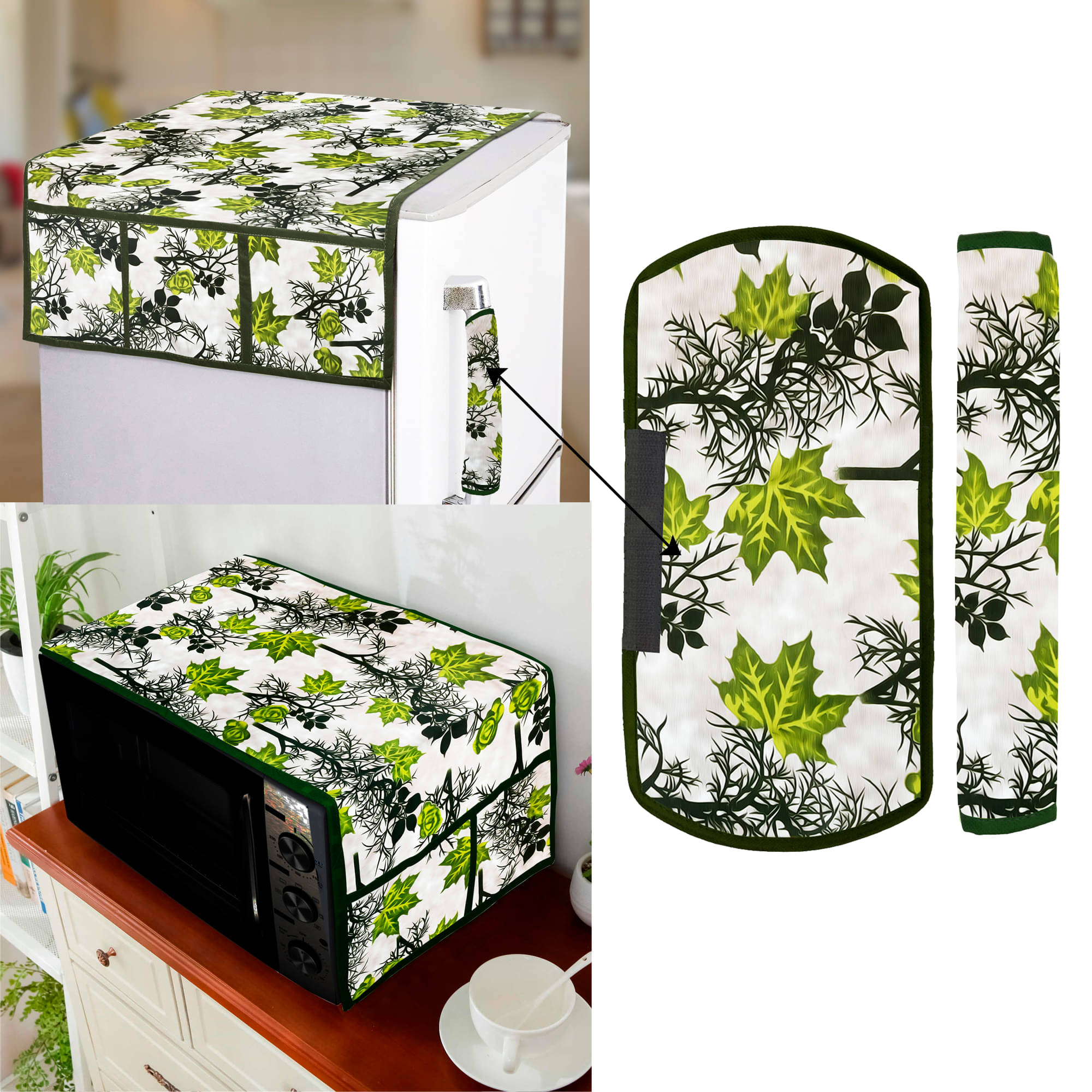 E-Retailer Set of 4 Polyester Green Fridge Top Cover E-Retailer Set of 4 Polyester Green Fridge Top Cover