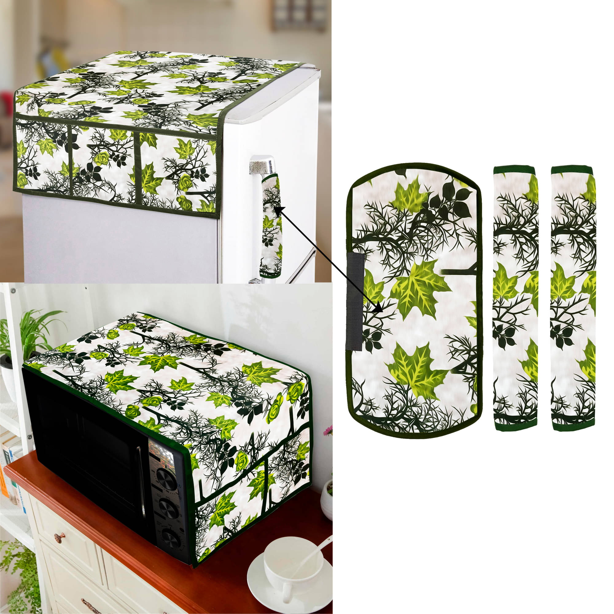 E-Retailer Set of 5 Polyester Green Fridge Top Cover E-Retailer Set of 5 Polyester Green Fridge Top Cover