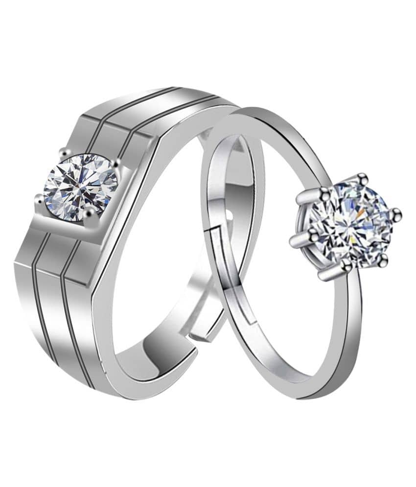 SILVERSHINE, Exclusive silver plated simple and gorgeous one diamond adjustable couple ring for men and women.