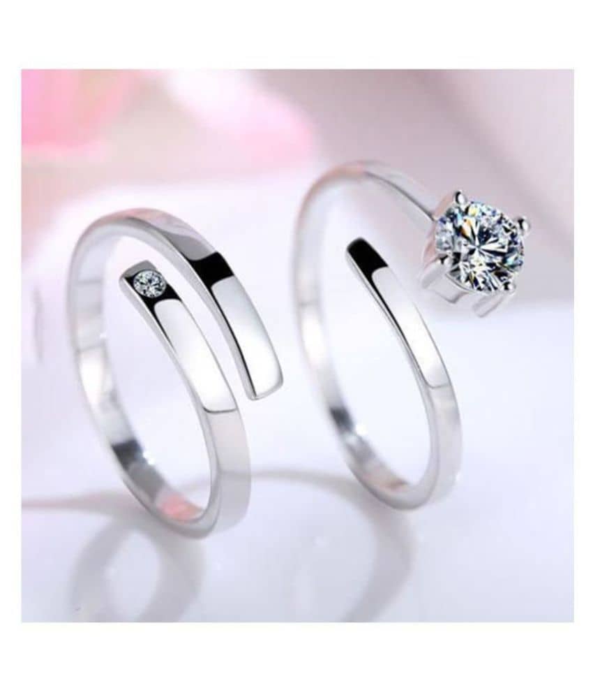 SILVERSHINE Silverplated Amazing Solitaire His and Her Adjustable proposal couple ring For Men And Women Jewellery