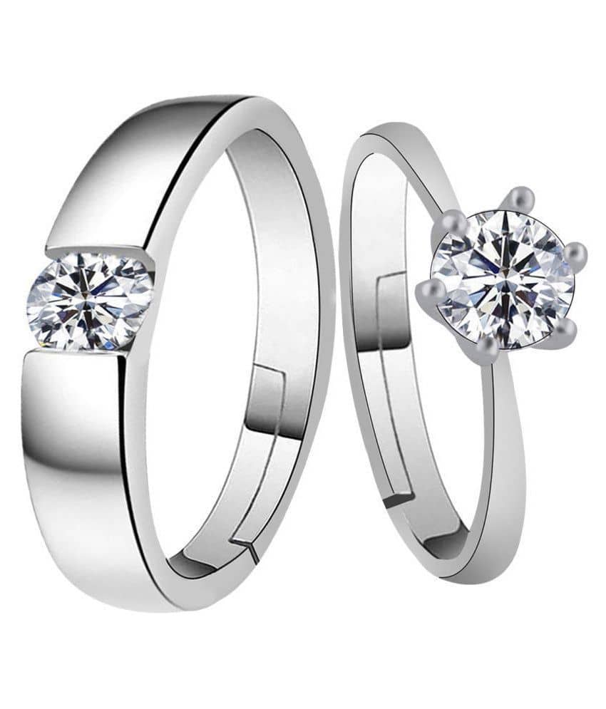 SILVERSHINE Silverplated Elegant LOVE Solitaire His and Her Adjustable proposal Diamond couple ring For Men And Women Jewellery