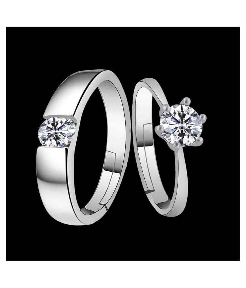 SILVERSHINE Silverplated Elegant LOVE Solitaire His and Her Adjustable proposal Diamond couple ring For Men And Women Jewellery