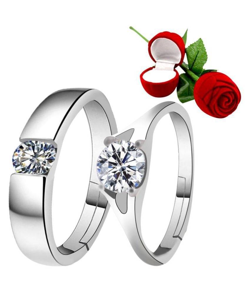 SILVERSHINE Silverplated Solitaire His and Her Adjustable proposal Diamond couple ring For Men And Women Jewellery SILVERSHINE Silverplated Solitaire His and Her Adjustable proposal Diamond couple ring For Men And Women Jewellery