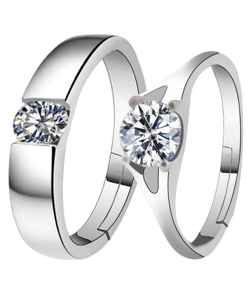 SILVERSHINE Silverplated Solitaire His and Her Adjustable proposal Diamond couple ring For Men And Women Jewellery SILVERSHINE Silverplated Solitaire His and Her Adjustable proposal Diamond couple ring For Men And Women Jewellery