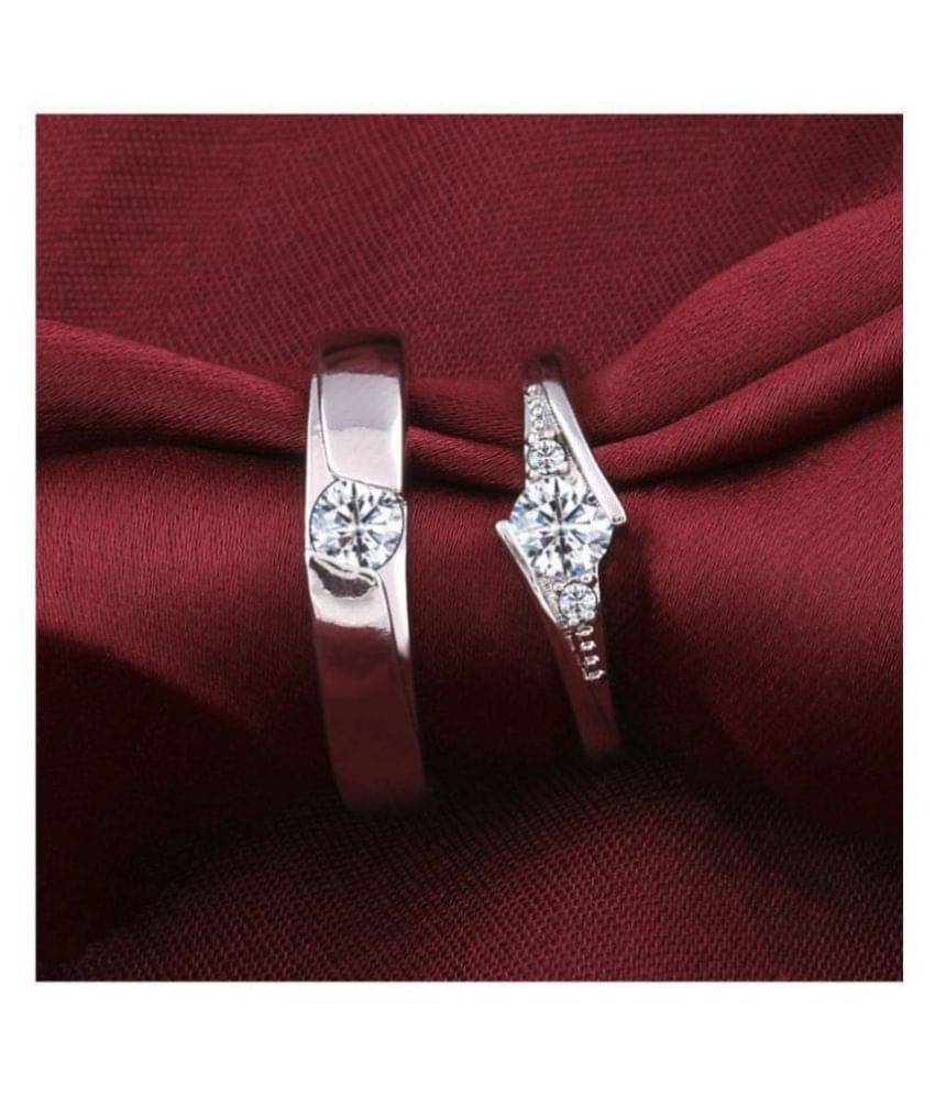 SILVERSHINE Silverplated square and Round Solitaire His and Her Adjustable proposal Diamond couple ring For Men And Women Jewellery SILVERSHINE Silverplated square and Round Solitaire His and Her Adjustable proposal Diamond couple ring For Men And Women Jewellery