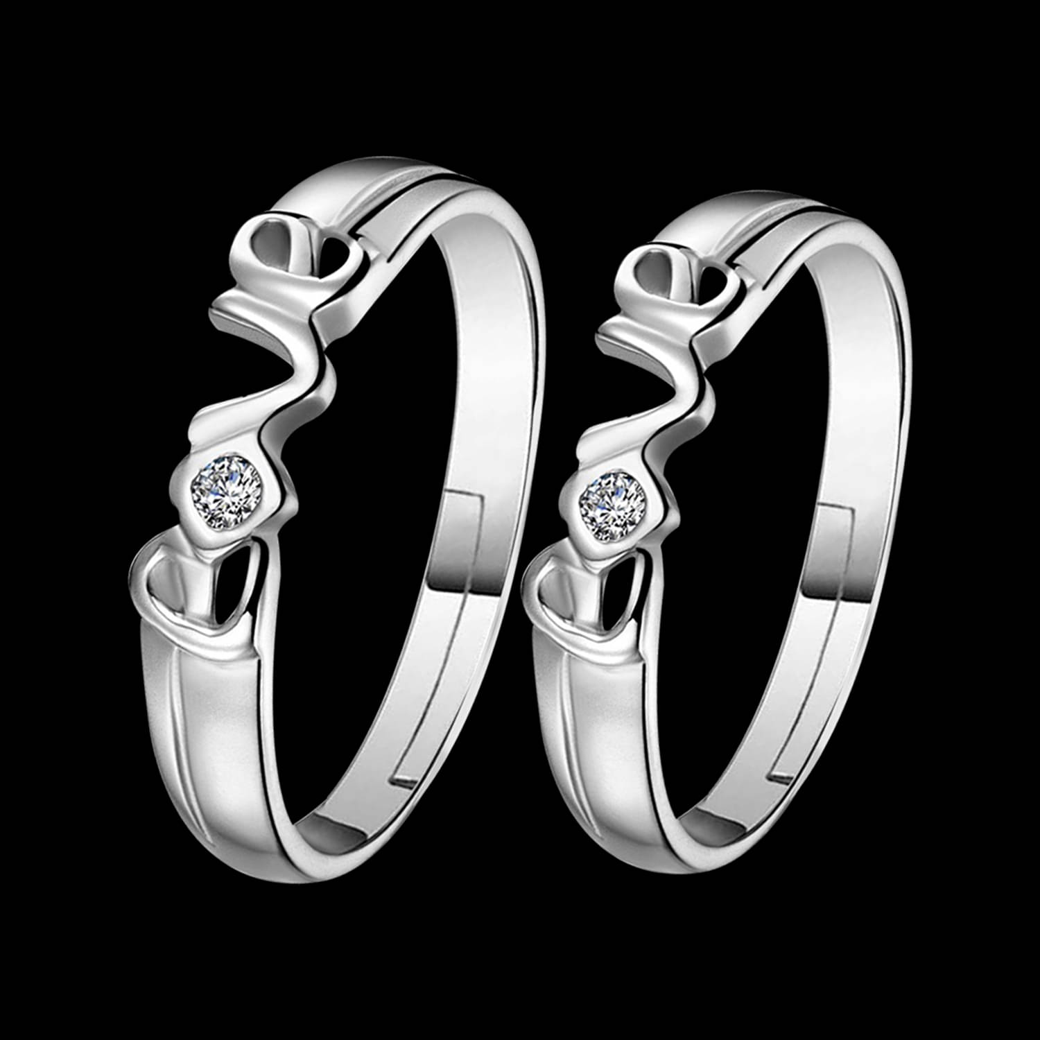 SILVERSHINE Silverplated square and Round Solitaire His and Her Adjustable proposal Diamond couple ring For Men And Women Jewellery SILVERSHINE Silverplated square and Round Solitaire His and Her Adjustable proposal Diamond couple ring For Men And Women Jewellery