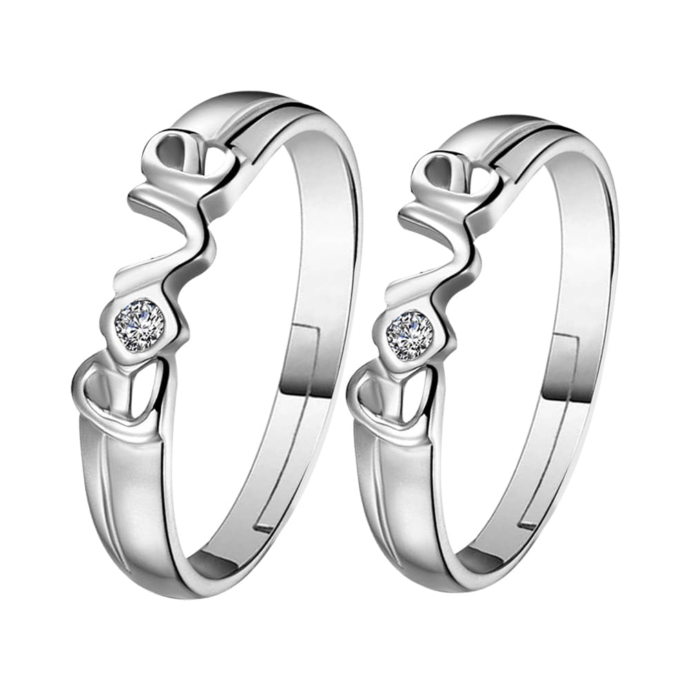     			SILVERSHINE Silverplated square and Round Solitaire His and Her Adjustable proposal Diamond couple ring For Men And Women Jewellery