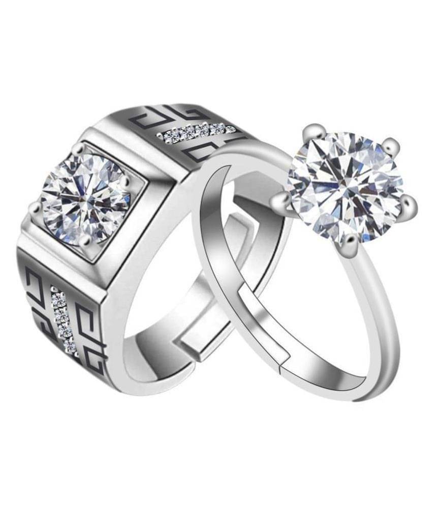 SILVERSHINE, silver plated gorgeous adjustable round crystal diamond couple ring for men and women. SILVERSHINE, silver plated gorgeous adjustable round crystal diamond couple ring for men and women.