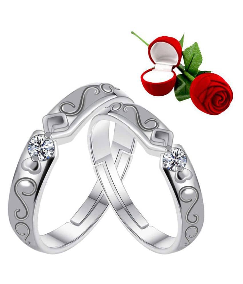 Silver Shine Silver Plated Adjustable Couple Ring with 1 Piece Red Rose Gift Box  for Men and Women