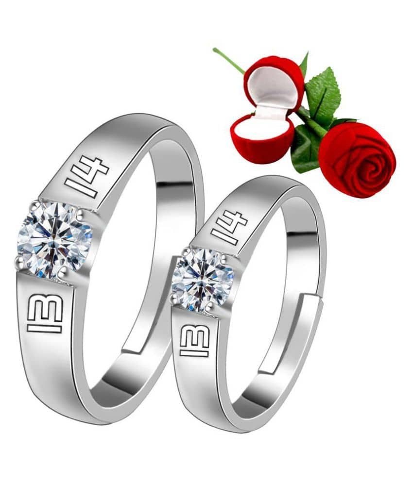 Silver Shine Silver Plated Adjustable Couple Ring with 1 Piece Red Rose Gift Box  for Men and Women