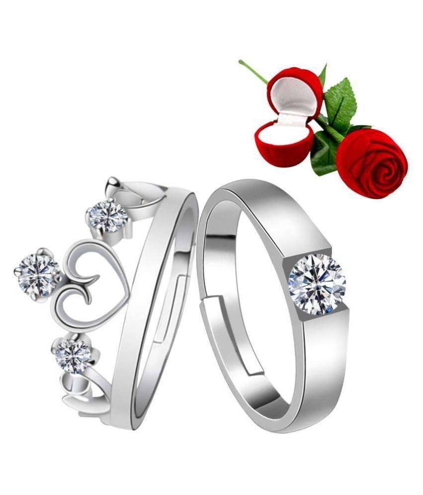 Silver Shine Silver Plated Adjustable Couple Ring with 1 Piece Red Rose Gift Box for Men and Women Silver Shine Silver Plated Adjustable Couple Ring with 1 Piece Red Rose Gift Box for Men and Women
