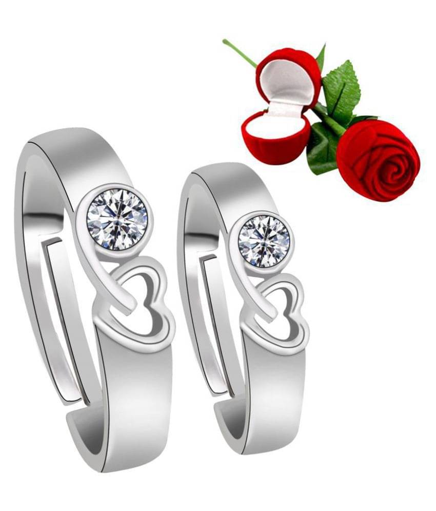     			Silver Shine Silver Plated Adjustable Couple Ring with 1 Piece Red Rose Gift Box for Men and Women