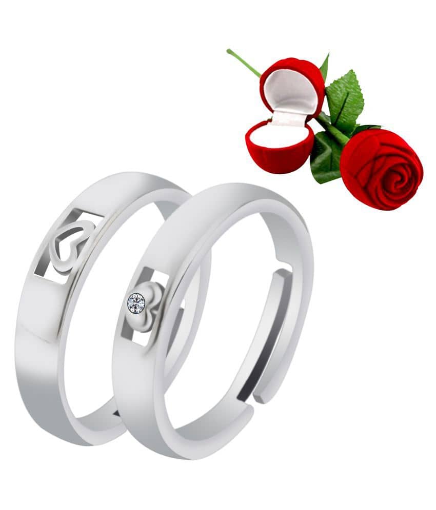 Silver Shine Silver Plated Adjustable Couple Ring with 1 Piece Red Rose Gift Box  for Men and Women