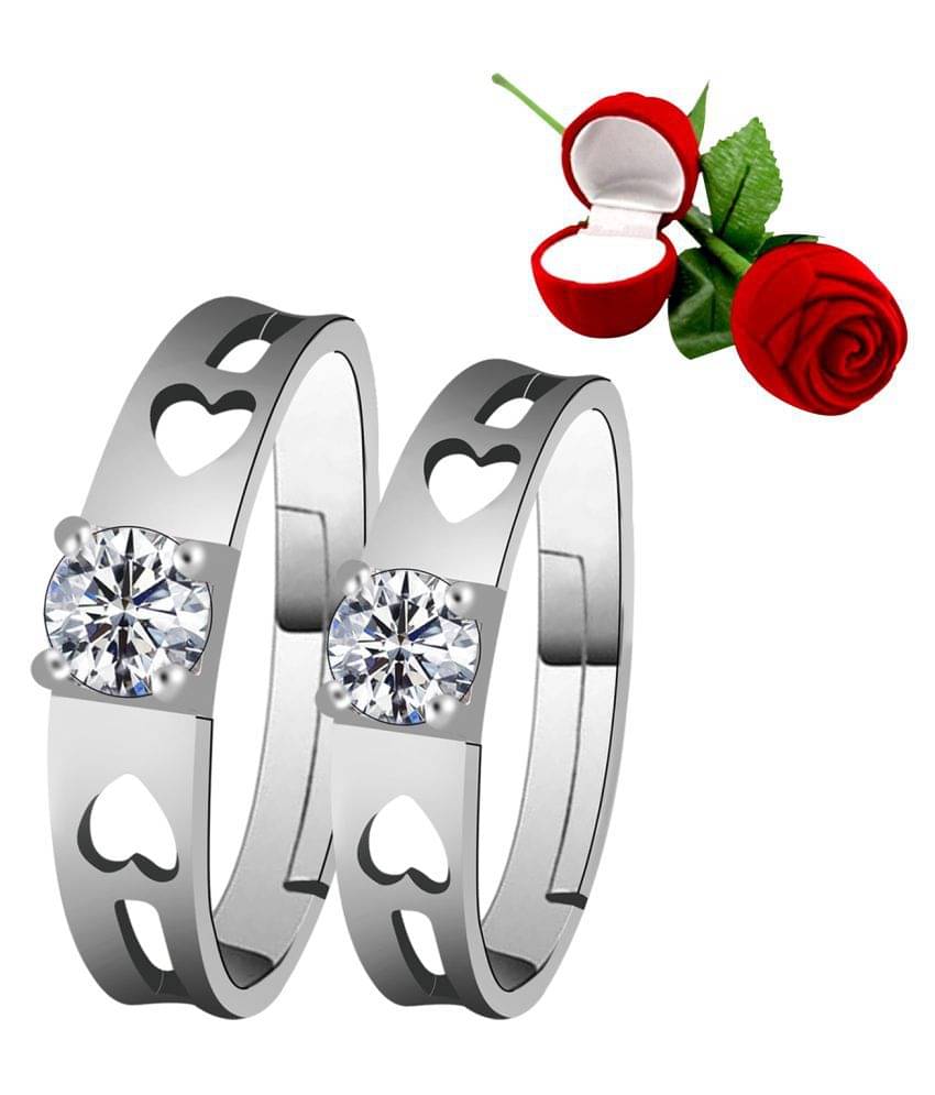 Silver Shine Silver Plated Adjustable Couple Ring with 1 Piece Red Rose Gift Box for Men and Women Silver Shine Silver Plated Adjustable Couple Ring with 1 Piece Red Rose Gift Box for Men and Women