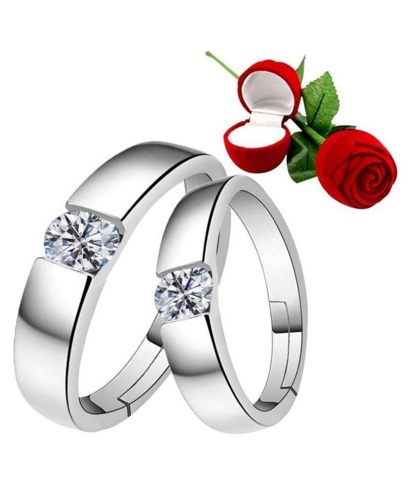 Silver Shine Silver Plated Adjustable Couple Ring with 1 Piece Red Rose Gift Box for Men and Women Silver Shine Silver Plated Adjustable Couple Ring with 1 Piece Red Rose Gift Box for Men and Women