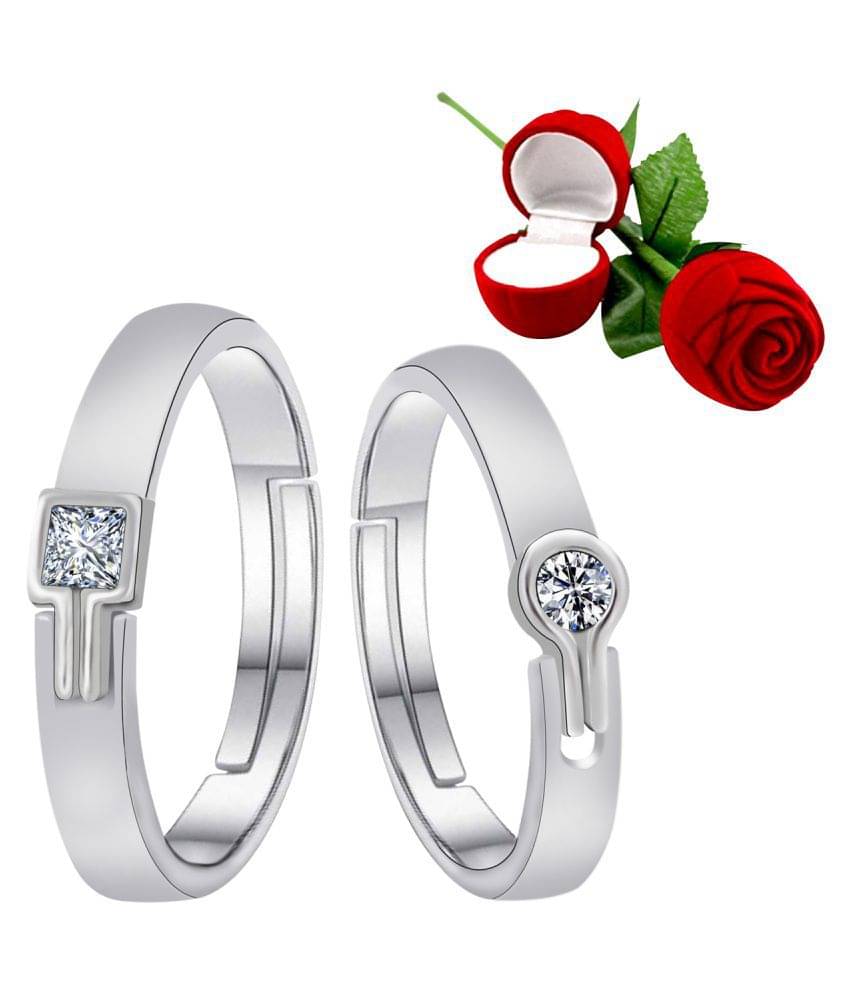 Silver Shine Silver Plated Adjustable Couple Ring with 1 Piece Red Rose Gift Box for Men and Women Silver Shine Silver Plated Adjustable Couple Ring with 1 Piece Red Rose Gift Box for Men and Women