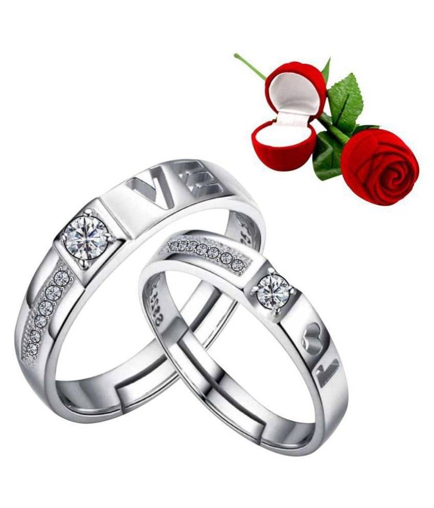 Silver Shine Silver Plated Adjustable Couple Ring with 1 Piece Red Rose Gift Box for Men and Women Silver Shine Silver Plated Adjustable Couple Ring with 1 Piece Red Rose Gift Box for Men and Women