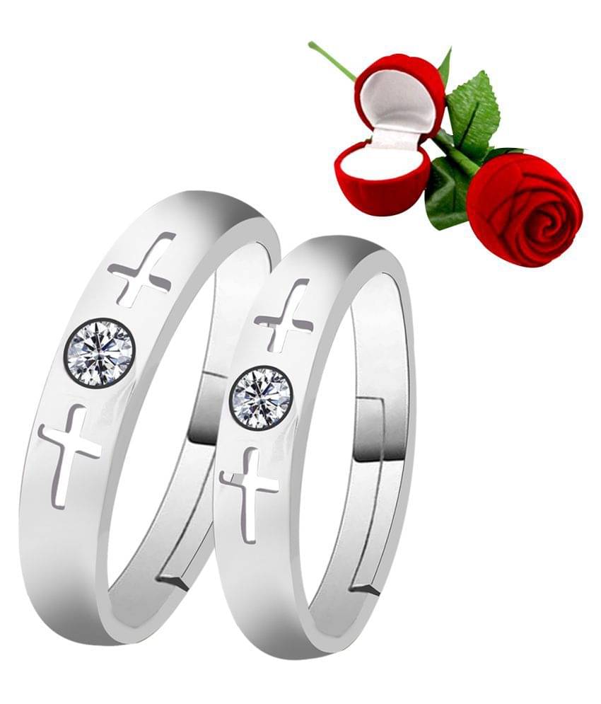 Silver Shine Silver Plated Adjustable Couple Ring with 1 Piece Red Rose Gift Box for Men and Women Silver Shine Silver Plated Adjustable Couple Ring with 1 Piece Red Rose Gift Box for Men and Women