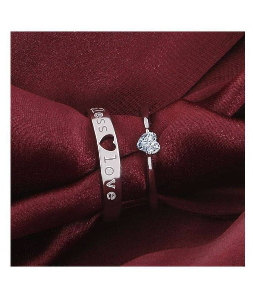     			Silver Shine Silver Plated Solitaire 'Endless Love' Heart Adjustable Couple ring for Men and Women,Couple ring for Girls and Boys-2