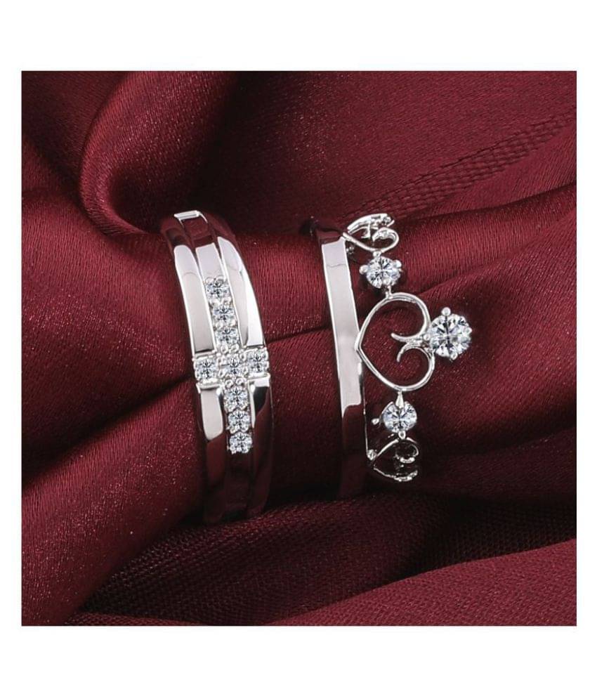     			Silver Shine Silver Plated Solitaire king and Queen Adjustable Couple ring for Girls and Boys-2 pieces