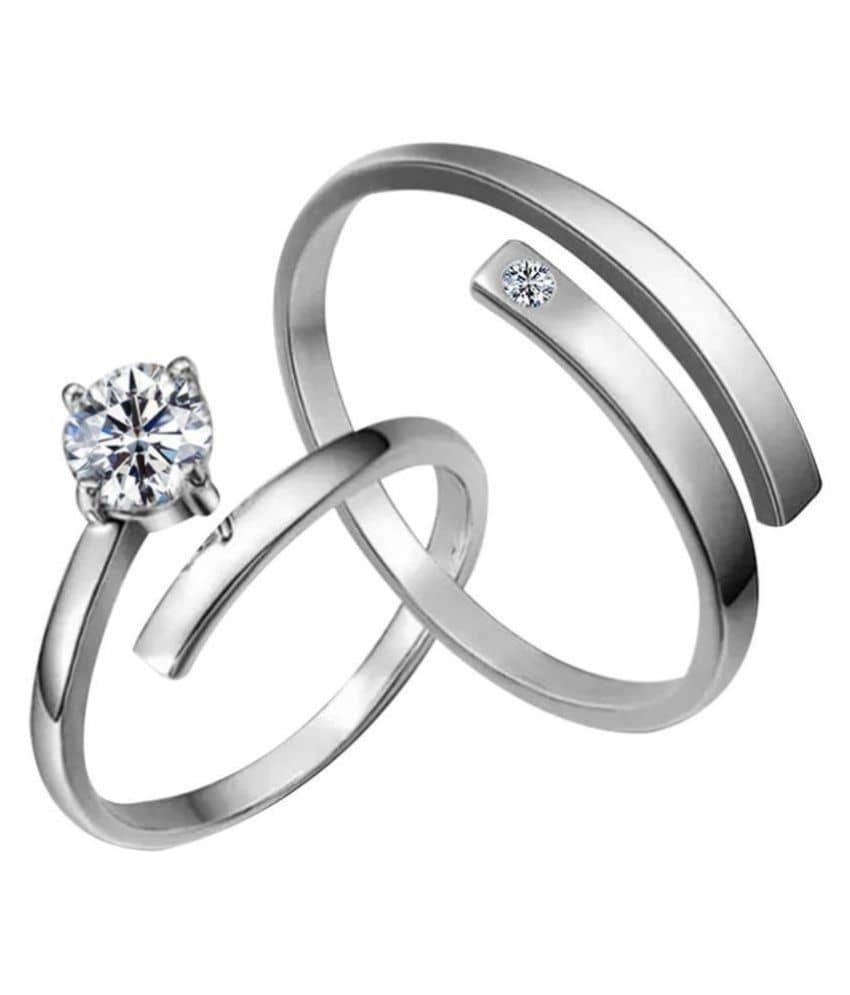 Silver Shine Silver Plated Solitaire Adjustable Couple ring for Men and Women,Couple ring for Girls and Boys-2 pieces