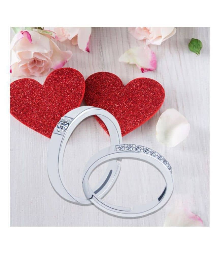 Silver Shine Silver Plated classic Solitaire Adjustable Couple ring  for Men and Women,Couple ring for Girls and Boys-2 pieces