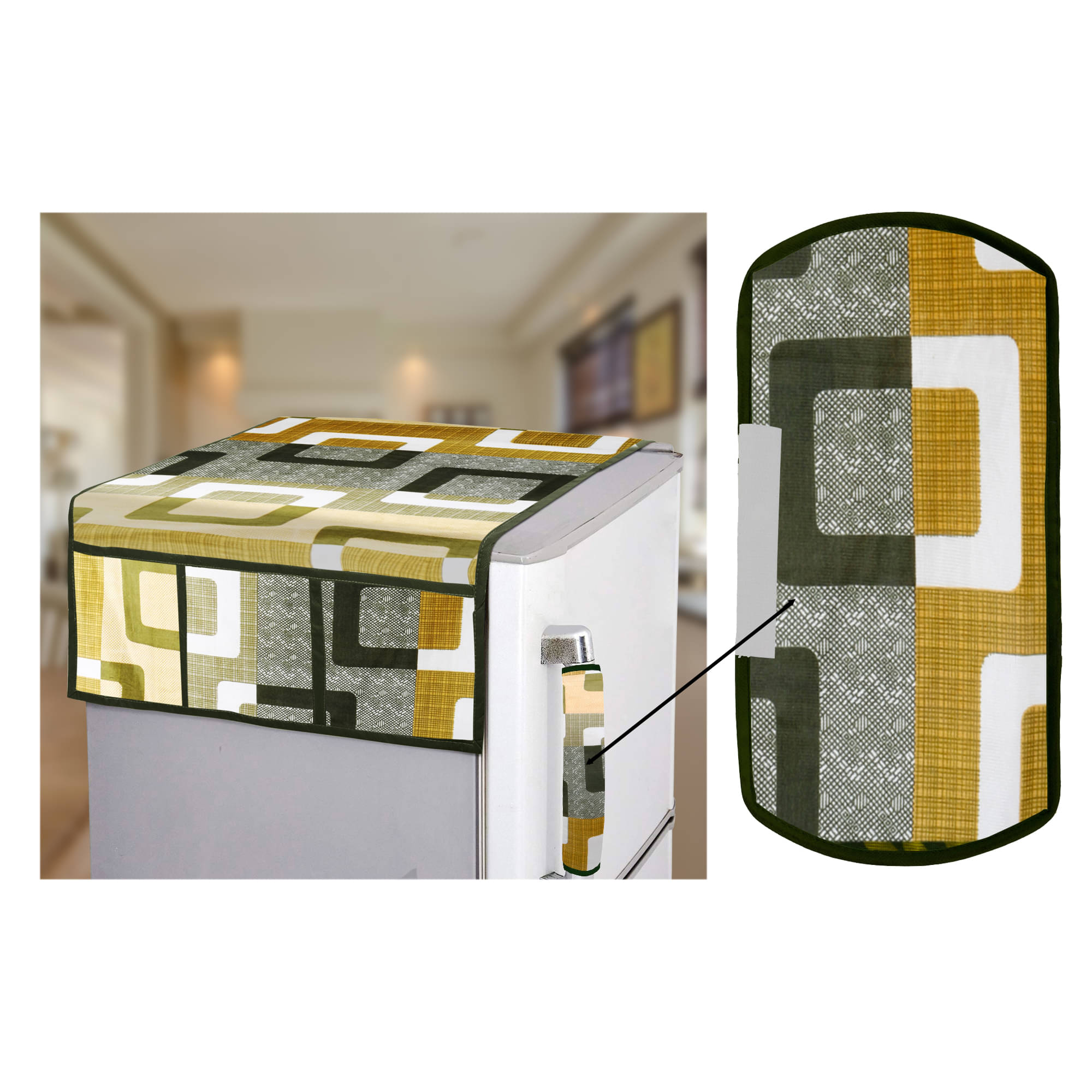     			E-Retailer Set of 2 Polyester Green Fridge Top Cover