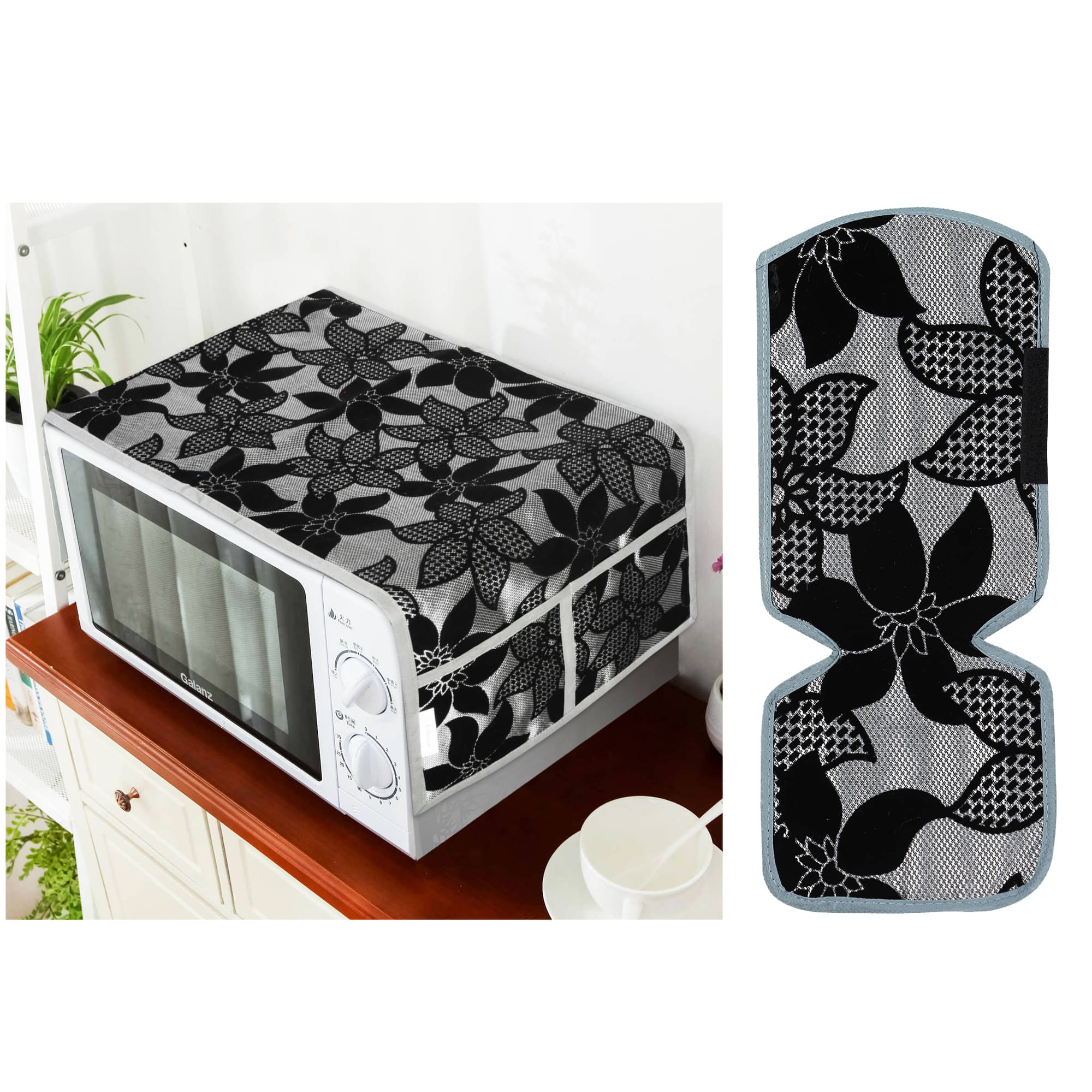 E-Retailer Set of 2 Polyester Black Microwave Oven Cover - E-Retailer Set of 2 Polyester Black Microwave Oven Cover -
