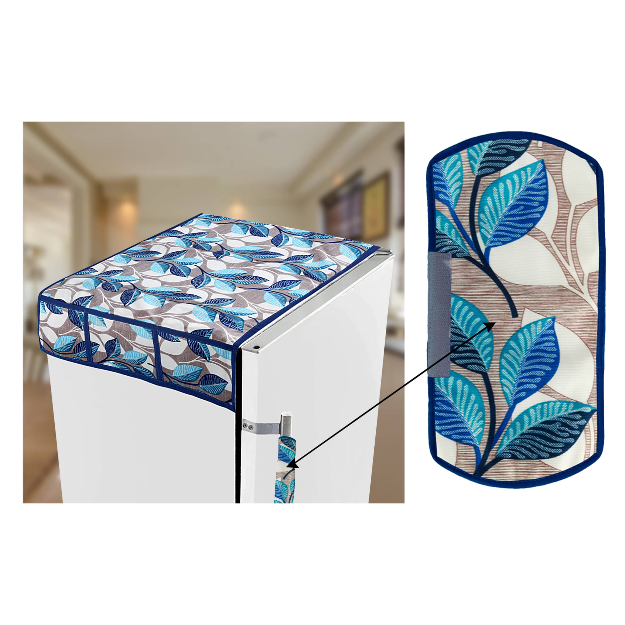 E-Retailer Set of 2 Polyester Blue Fridge Top Cover E-Retailer Set of 2 Polyester Blue Fridge Top Cover