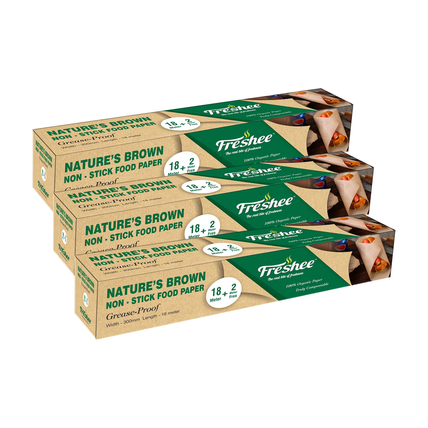     			Freshee Pack of 3 Greaseproof Paper Nature's Brown 20m x 300mm