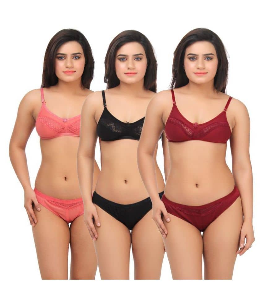 TCG Pack of 3 Women's Bra & Panty Set ( Multi Color )