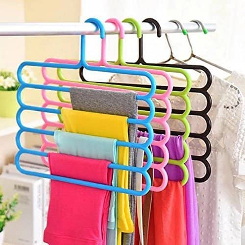E-Retailer® 5 Layer Clothes Hanger Wardrobe Storage Organizer Rack (Assorted Colour, Set of 4)
