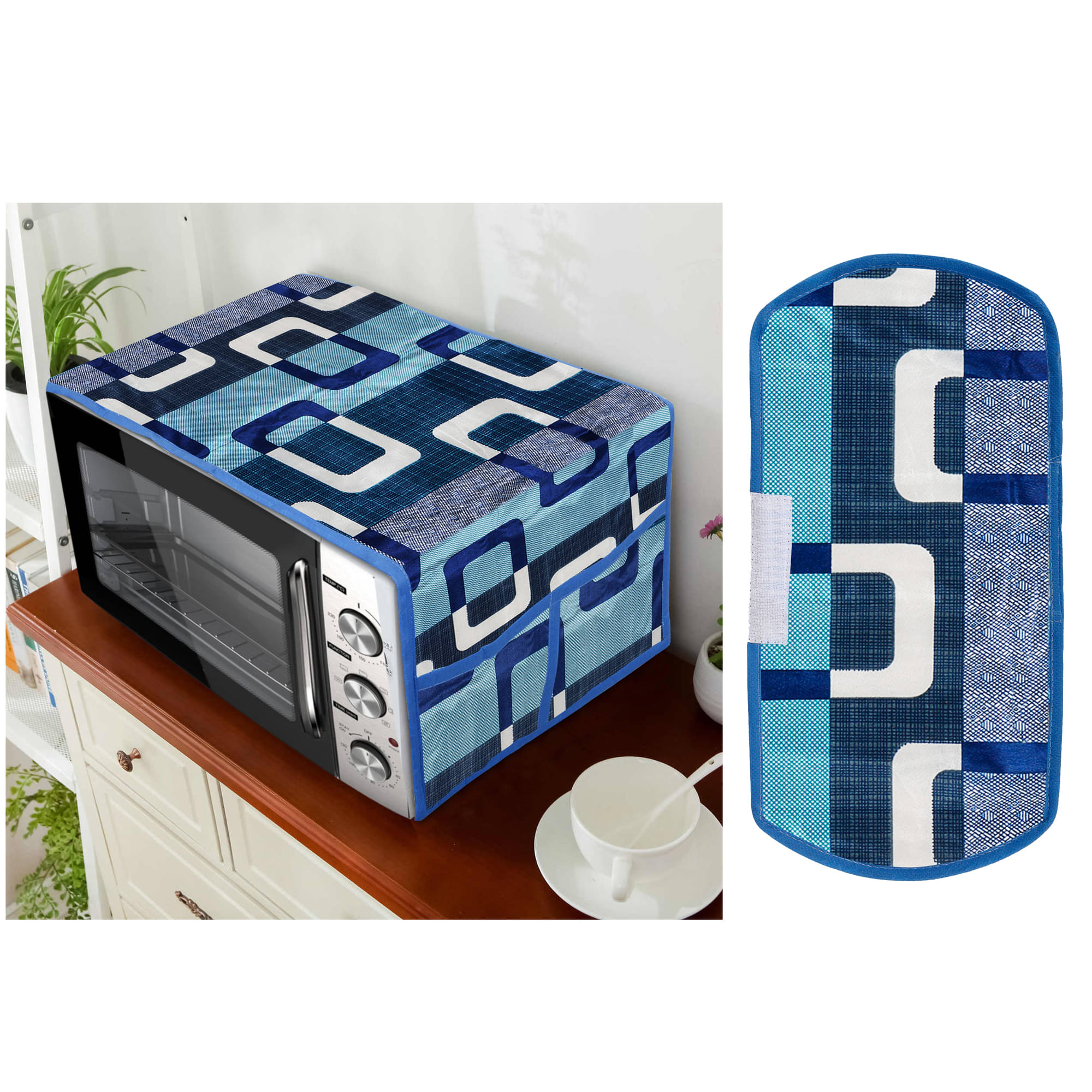 E-Retailer Set of 2 Polyester Blue Microwave Oven Cover - E-Retailer Set of 2 Polyester Blue Microwave Oven Cover -