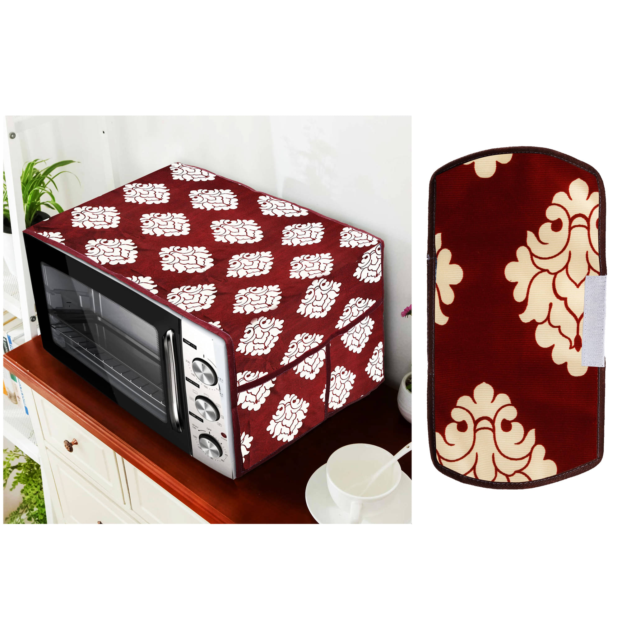 E-Retailer Set of 2 Polyester Maroon Microwave Oven Cover - E-Retailer Set of 2 Polyester Maroon Microwave Oven Cover -