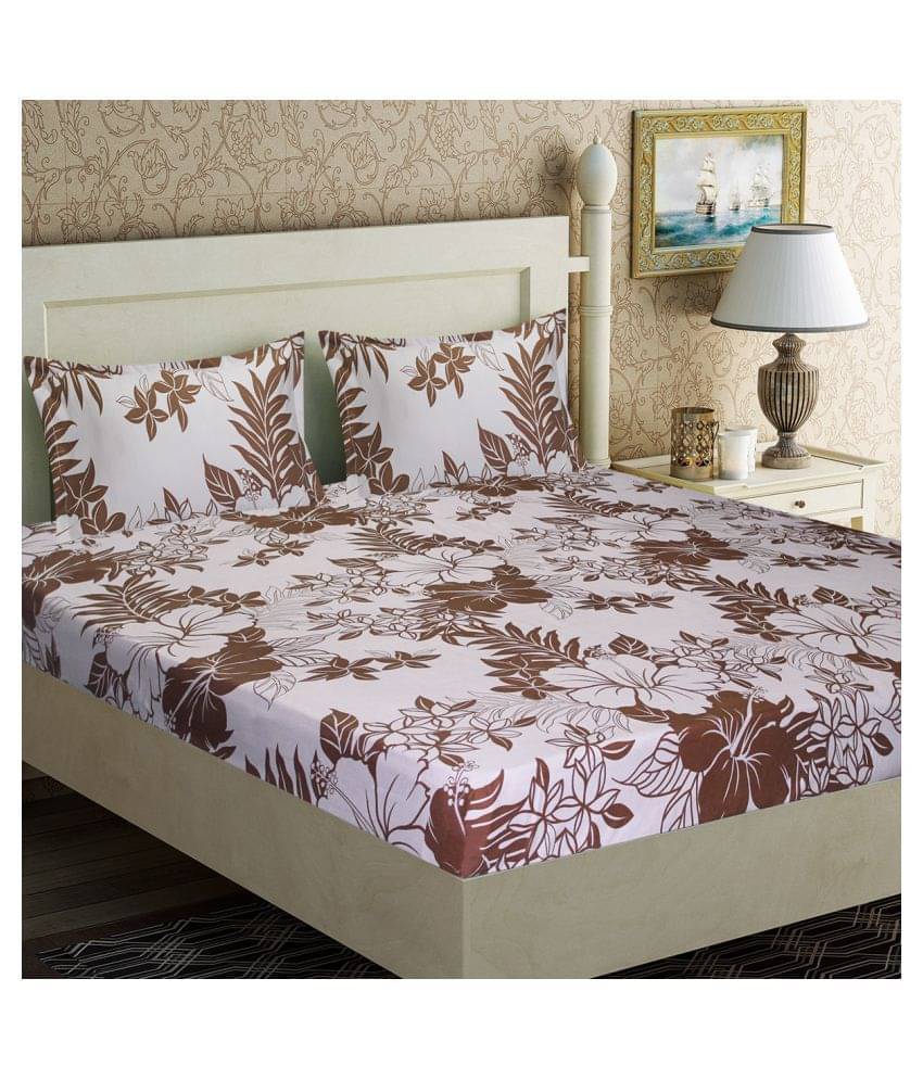     			Home Candy Microfiber Floral Double Bedsheet with 2 Pillow Covers- Brown