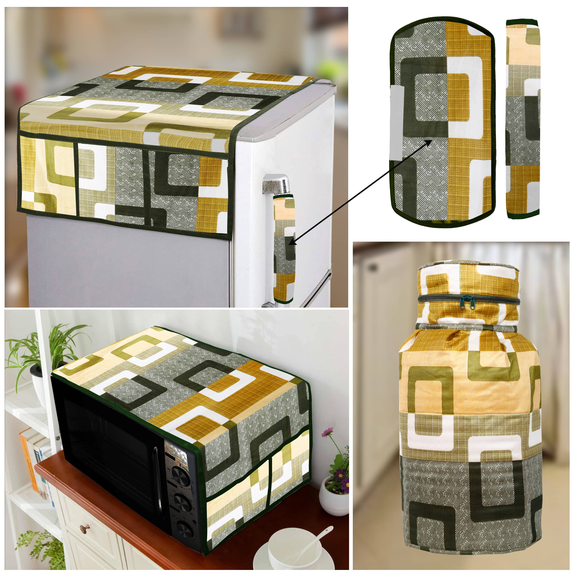 E-Retailer Set of 5 Polyester Green Fridge Top Cover E-Retailer Set of 5 Polyester Green Fridge Top Cover