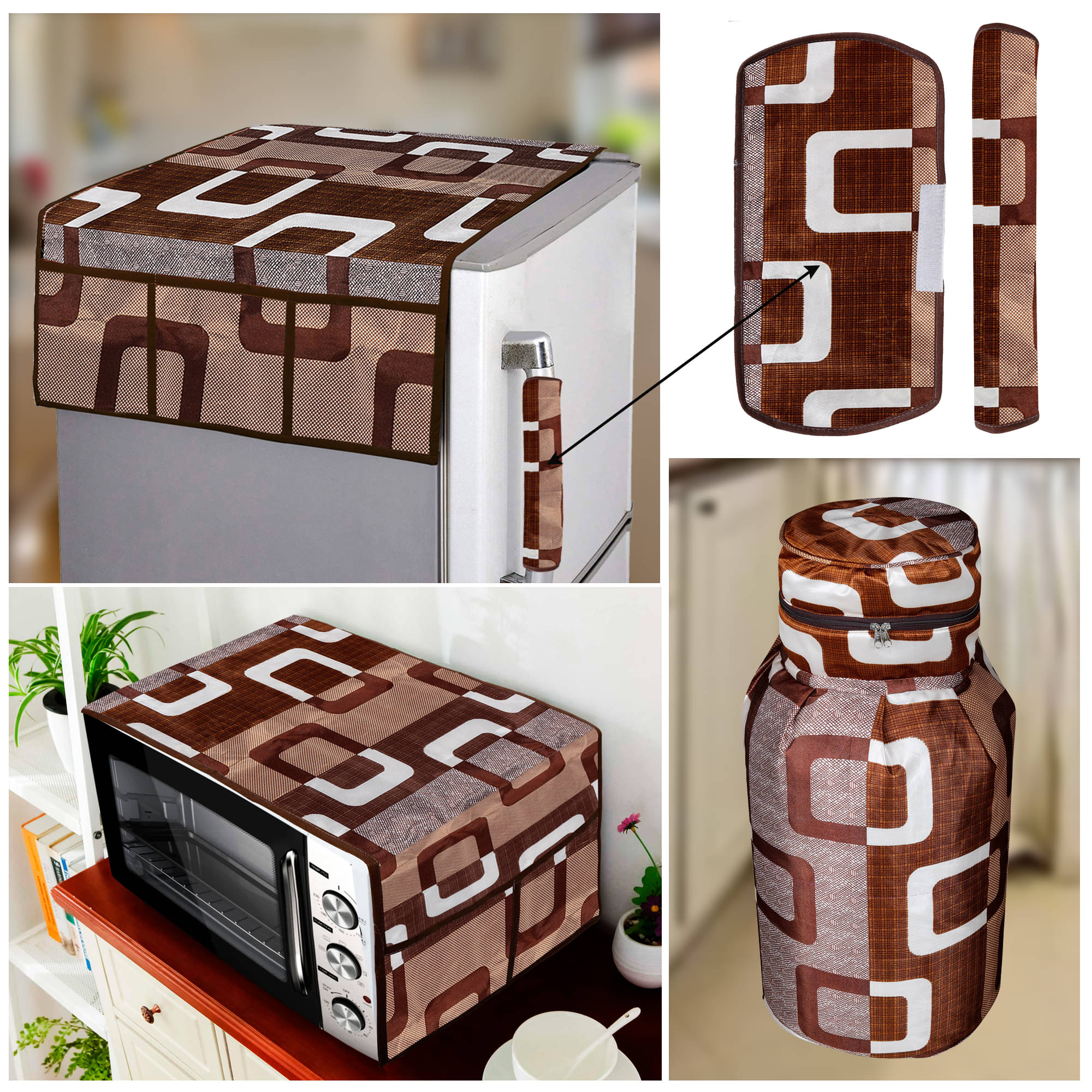     			E-Retailer Set of 5 Polyester Brown Fridge Top Cover