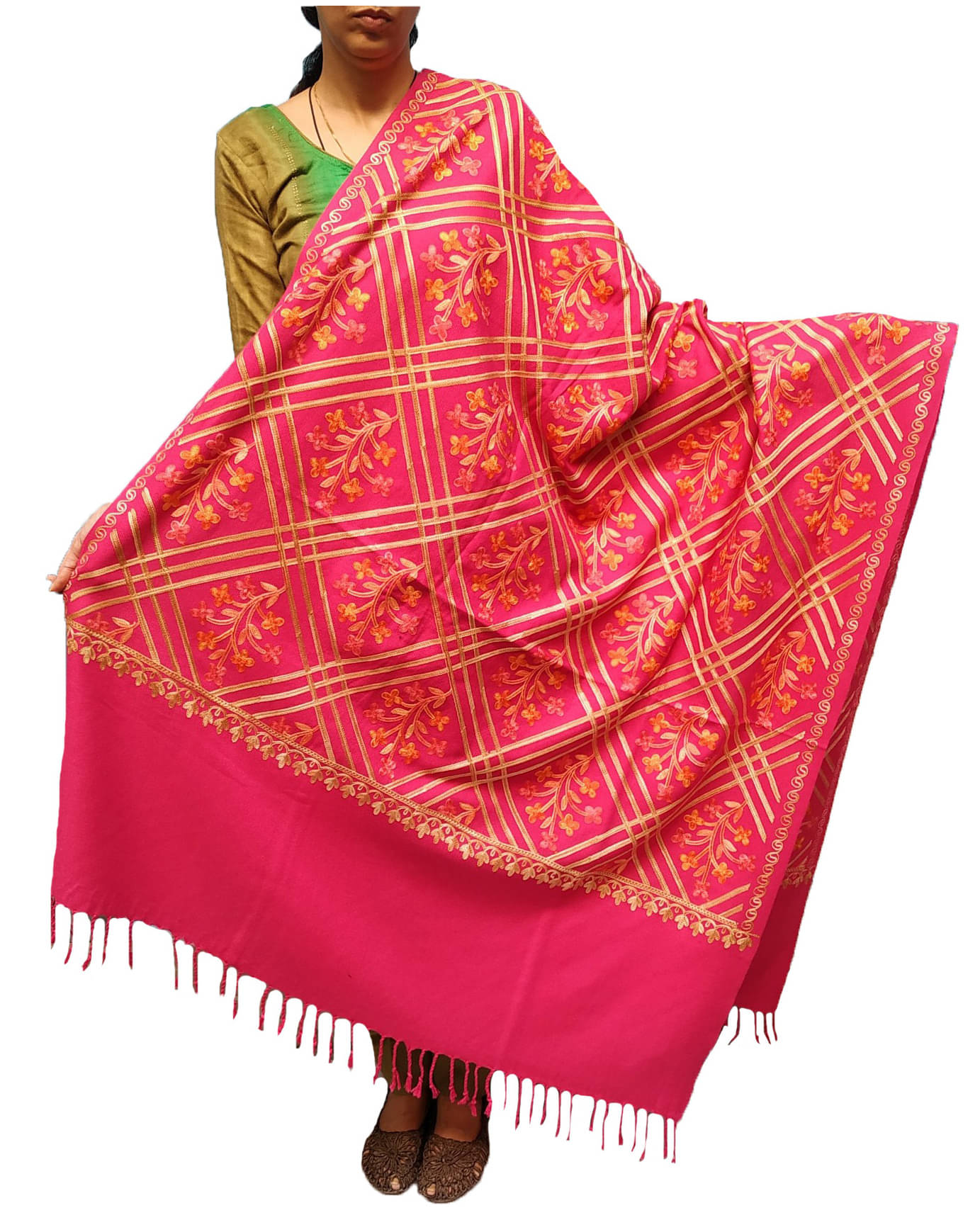     			KASHMIRI Pink Ari Embroidery Shawl