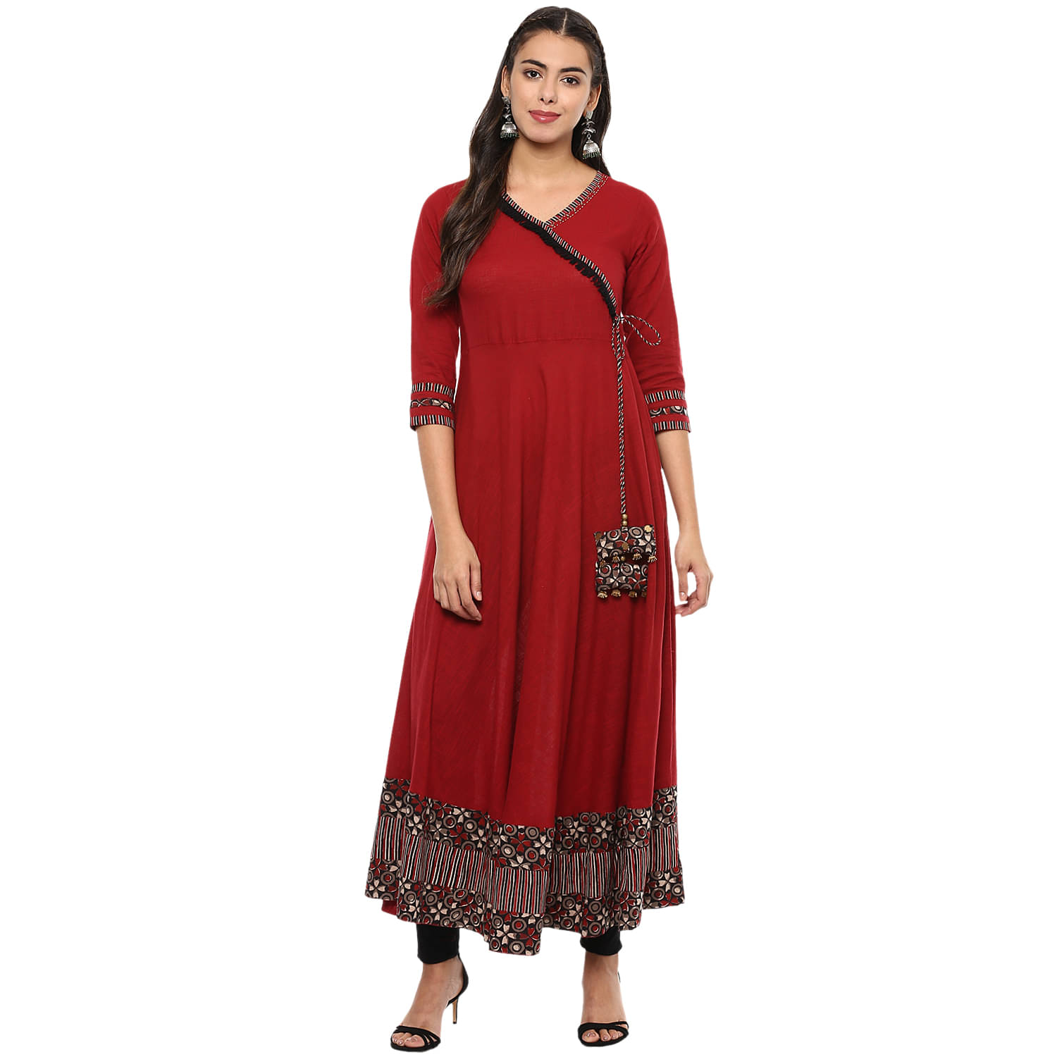     			Yash Gallery Pack of 1 Cotton Solid Anarkali Women's Kurti - ( Red )