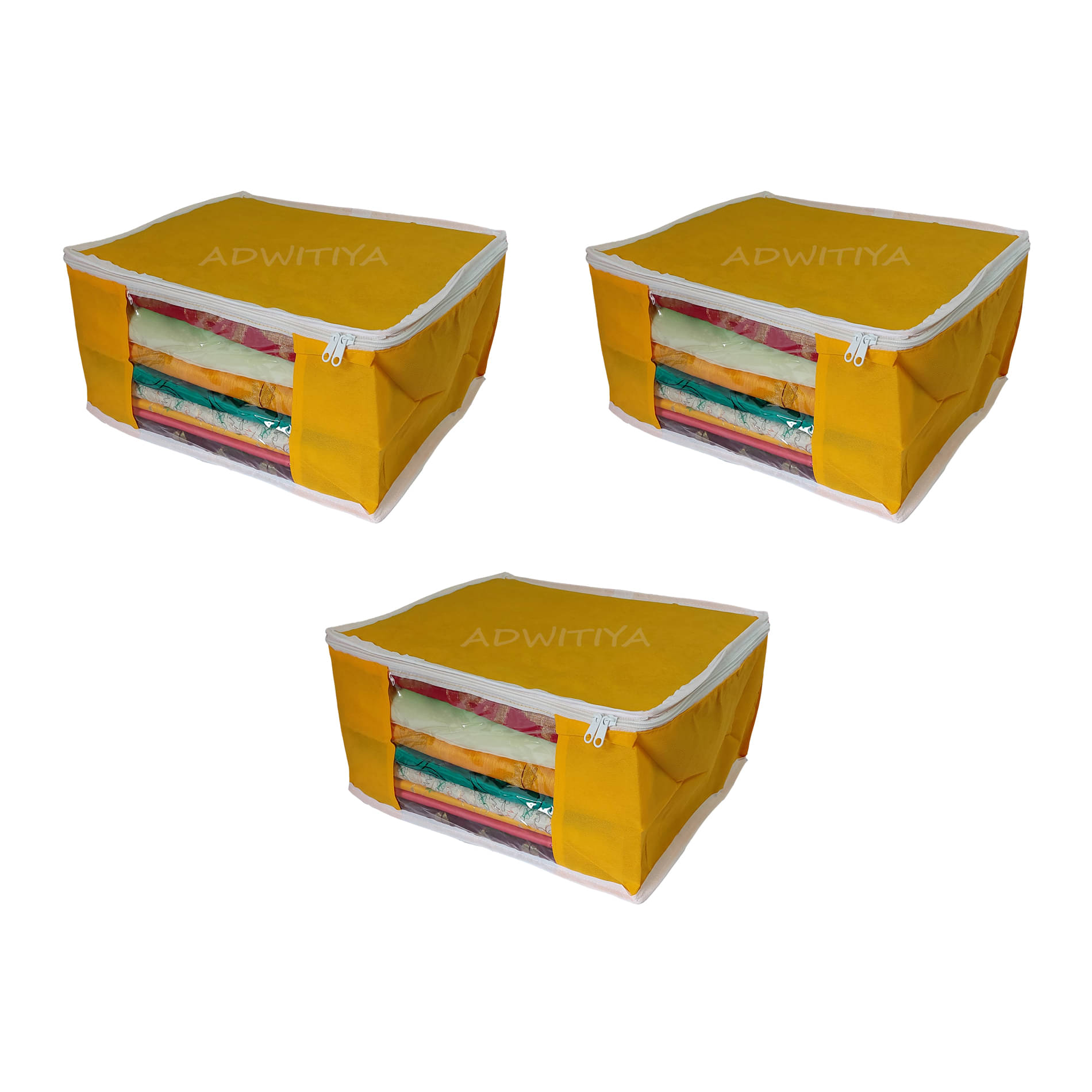 ADWITIYA - Set of 3 - Plain White Border Large Nonwoven Saree Salwar Suit Shirt Jeans Bedsheet Garment Cloth Storage Organizer Cover Case - Yellow ADWITIYA - Set of 3 - Plain White Border Large Nonwoven Saree Salwar Suit Shirt Jeans Bedsheet Garment Cloth Storage Organizer Cover Case - Yellow