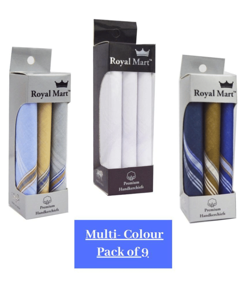Royal Mart 09 Pieces White, Light & Dark Colour 15 Inch Complete Face Cover Handkerchief Men's Cotton Striped | Comfortable and Convenient for Long Hours | Multi Colour| ["Multicolor"] Handkerchief (Pack of 09) ["Multicolor"] Handkerchief (Pack of 9)