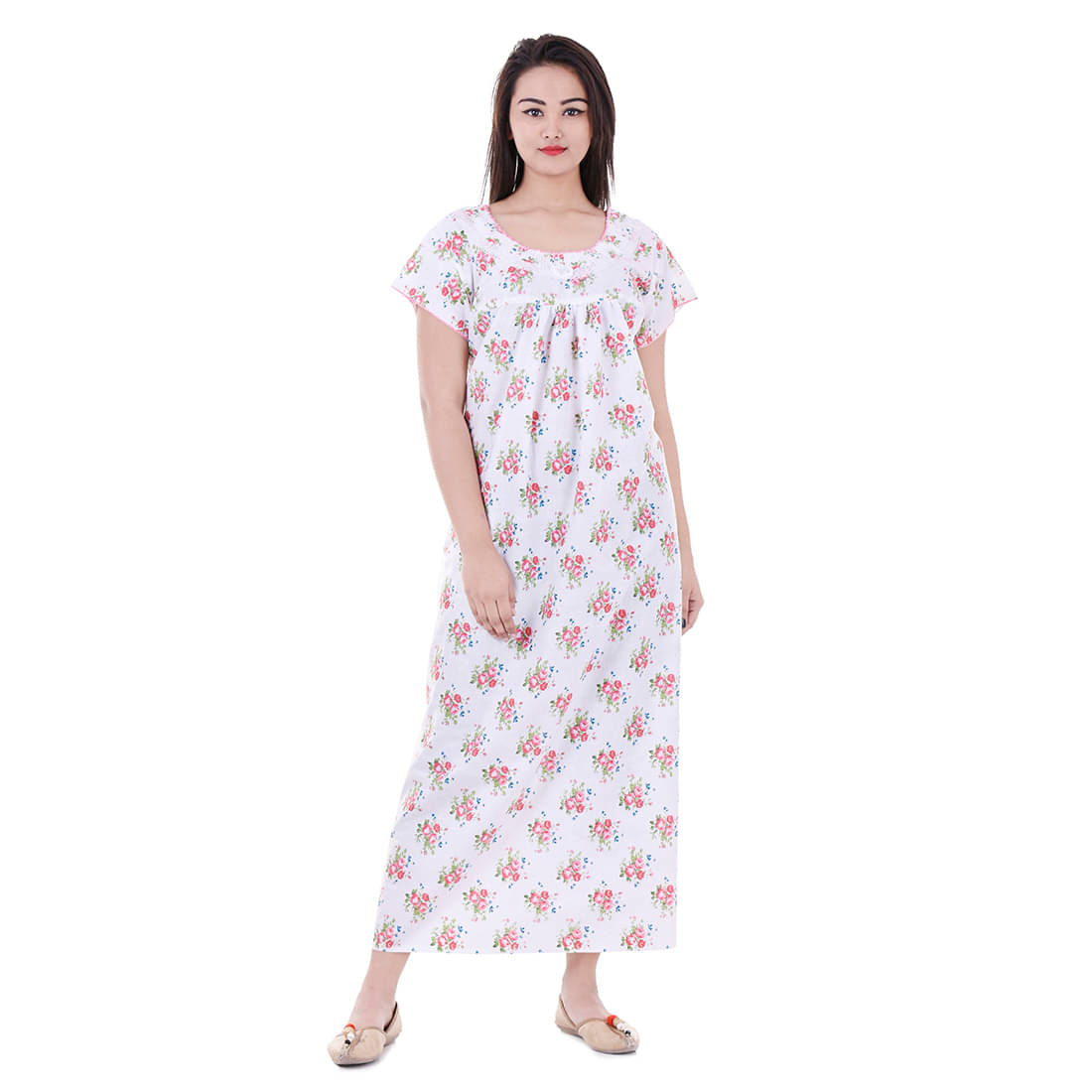     			Apratim Cotton Nighty & Night Gowns - White