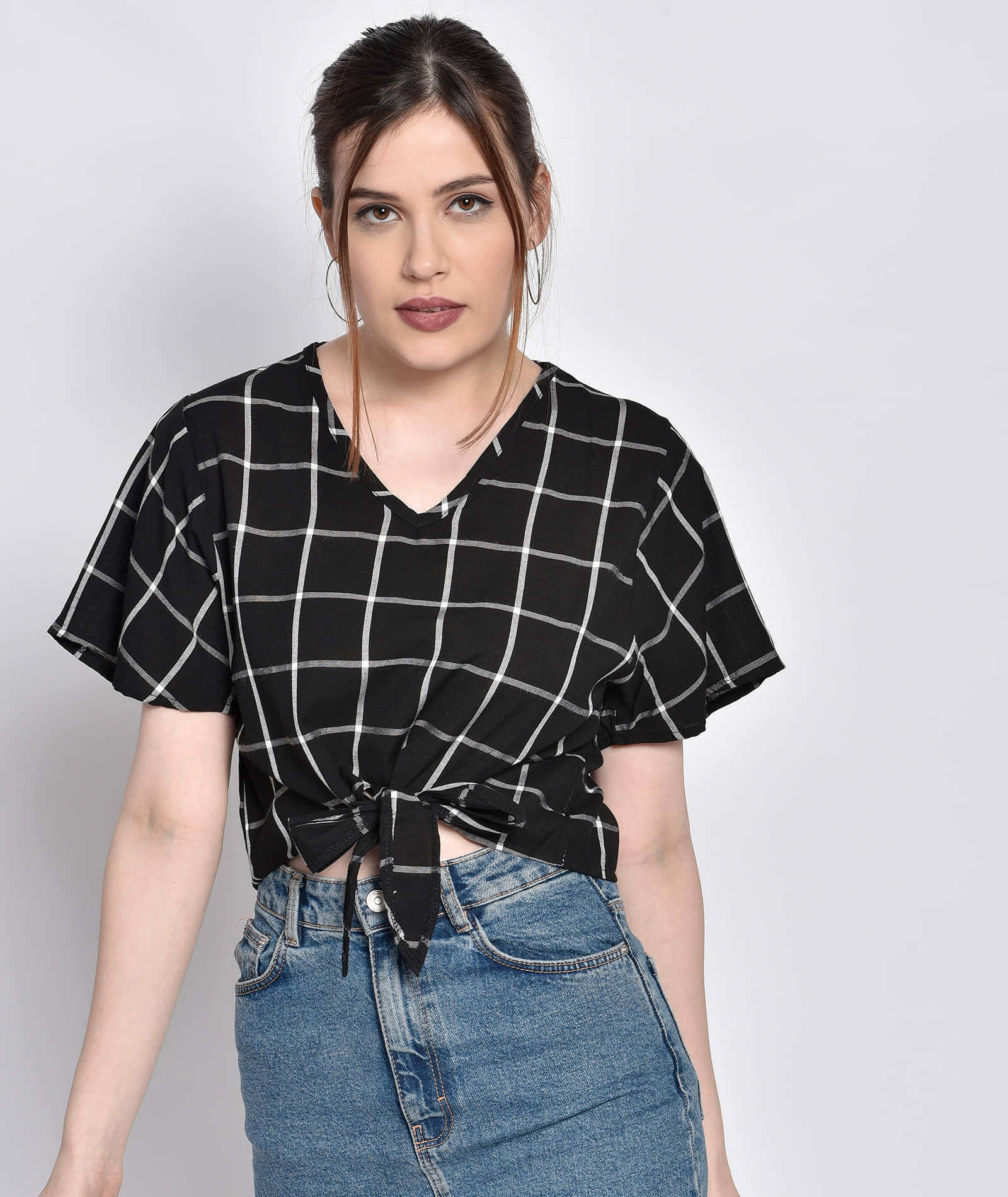 Chimpaaanzee Women's Viscose Knot Front Top ( Black )