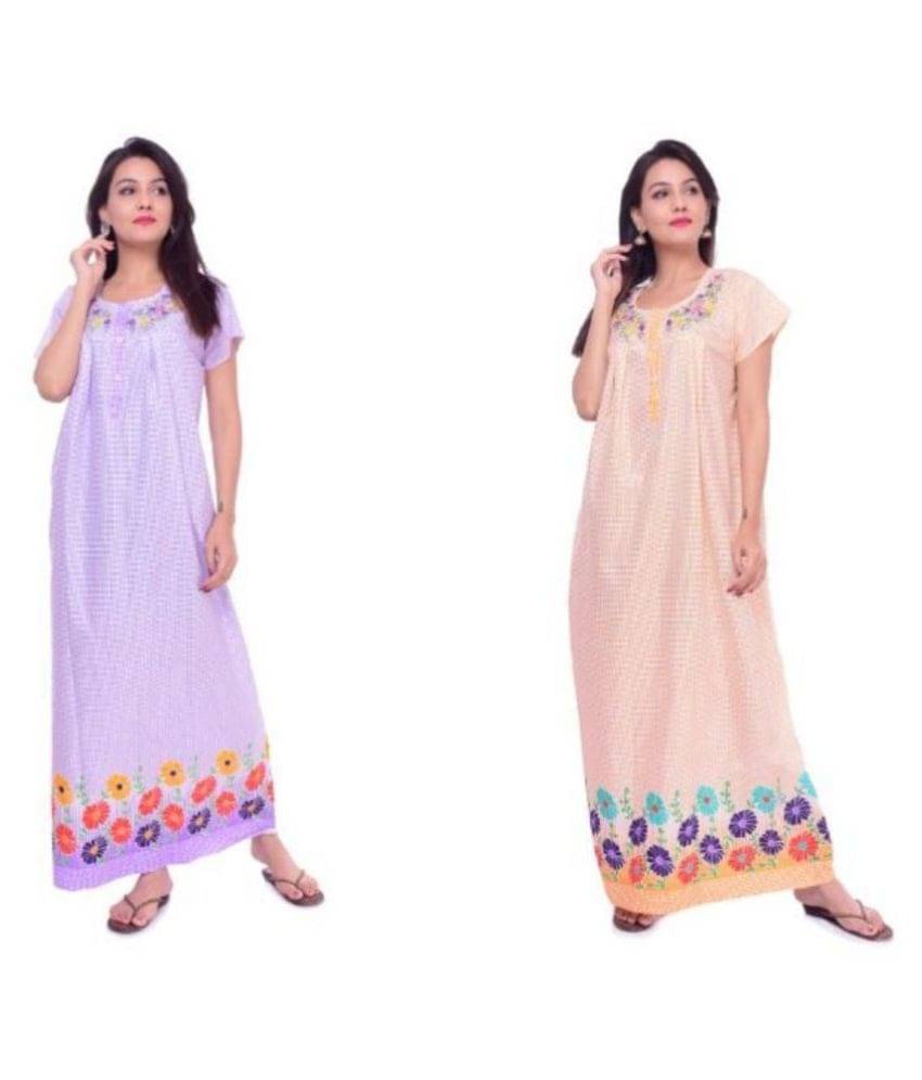 Raj Cotton Nighty & Night Gowns - White Raj Cotton Nighty & Night Gowns - White