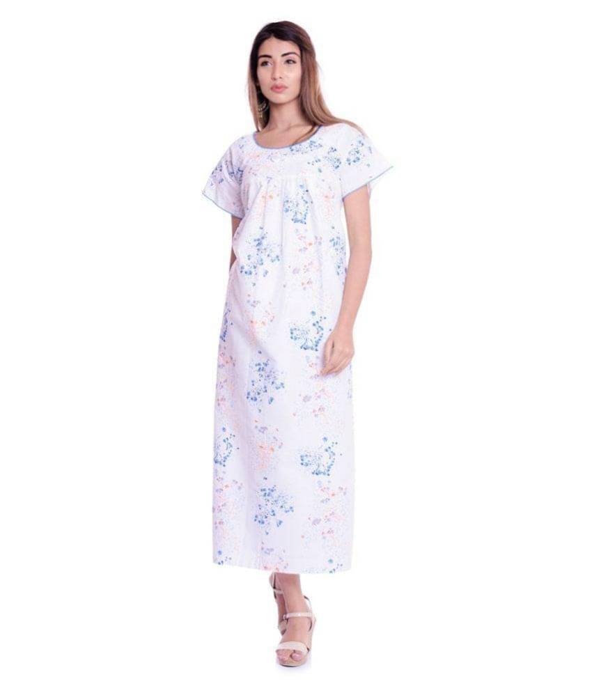 Raj Cotton Nighty & Night Gowns - White     			Raj Cotton Nighty & Night Gowns - White