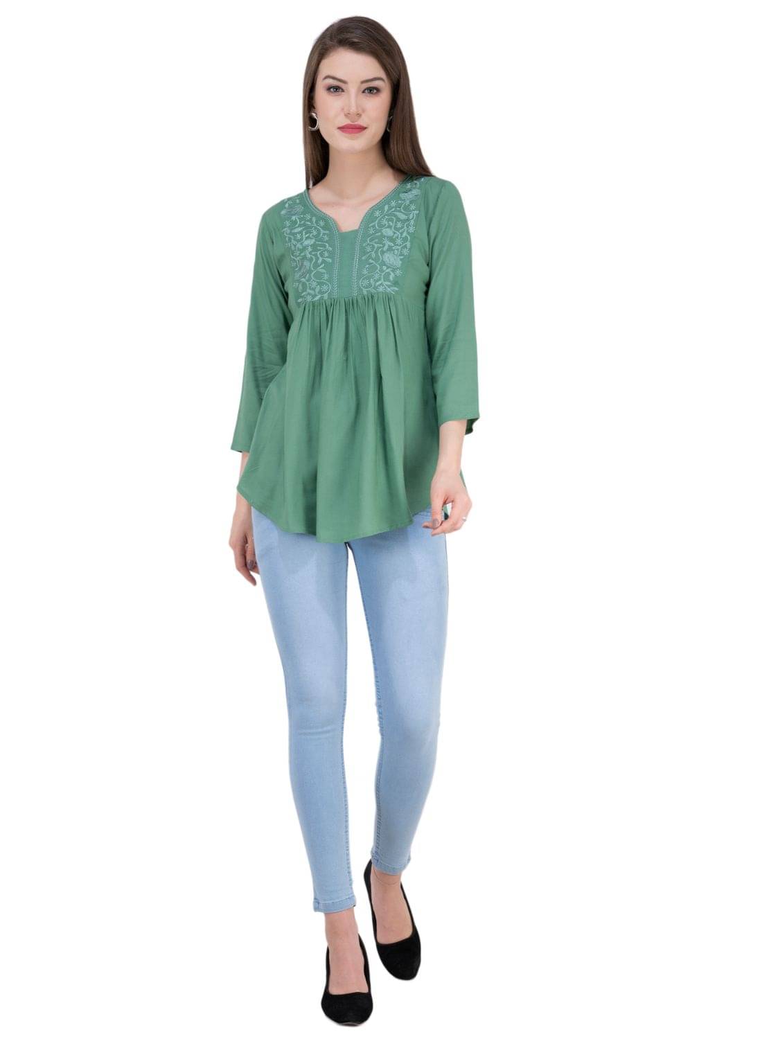     			SAAKAA Women's Rayon A-Line Top ( Green )
