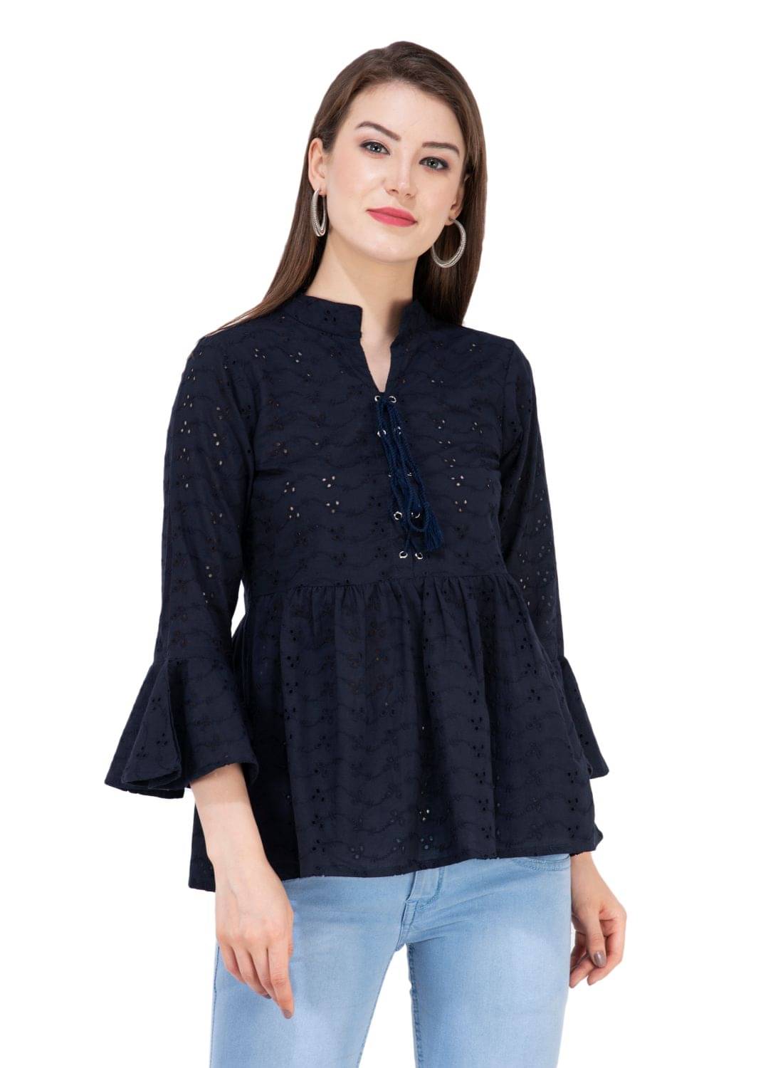SAAKAA Women's Rayon Empire Top ( Navy ) SAAKAA Women's Rayon Empire Top ( Navy )