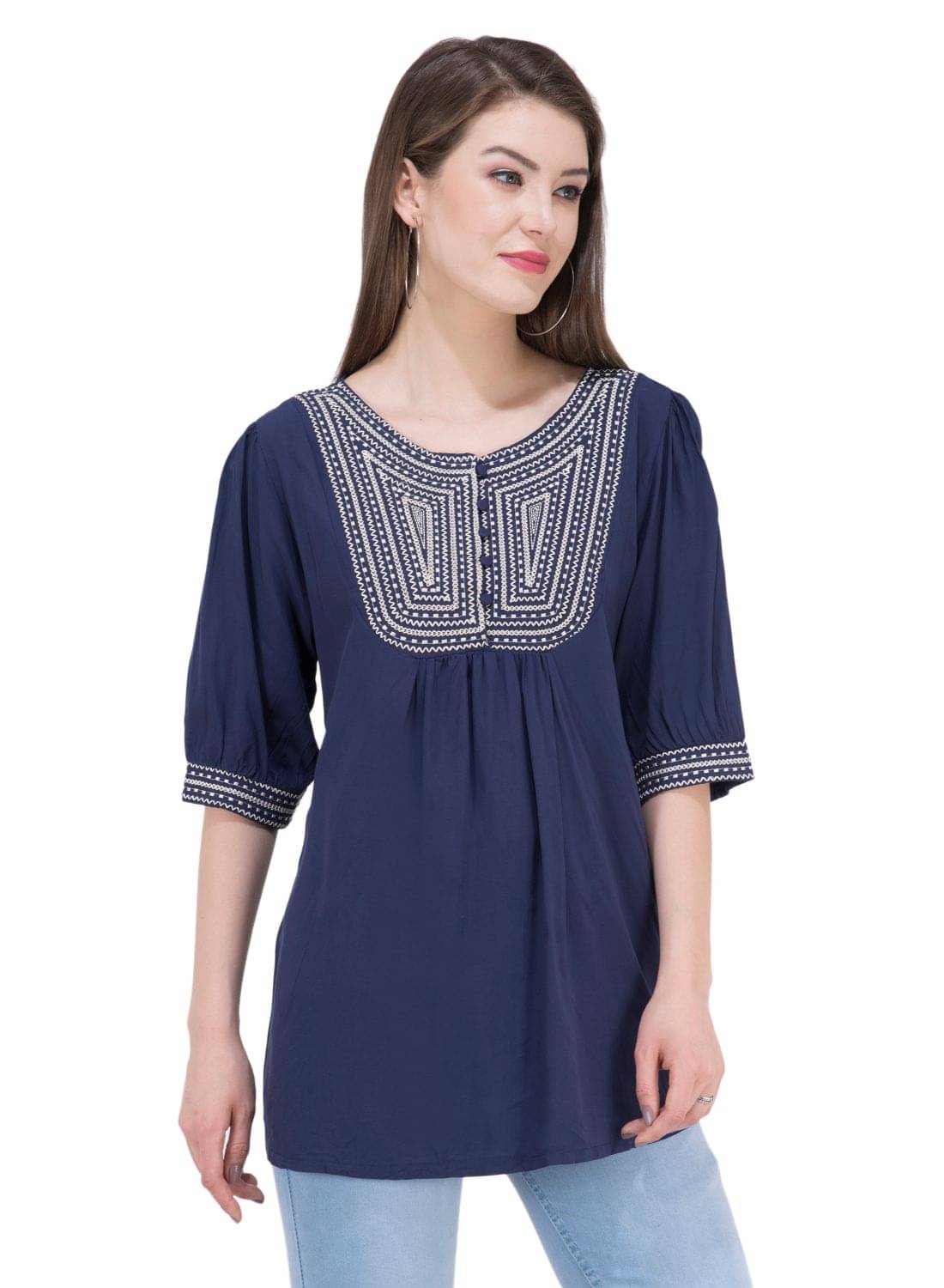SAAKAA Women's Rayon A-Line Top ( Navy ) SAAKAA Women's Rayon A-Line Top ( Navy )
